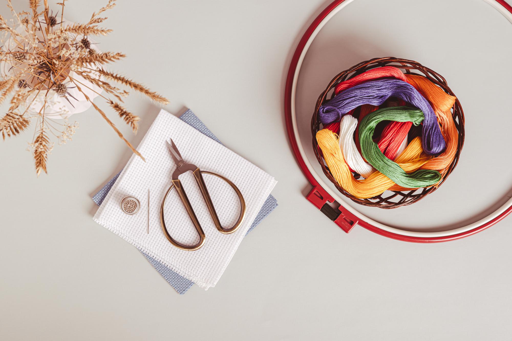 small series of embroidered scarves laid out