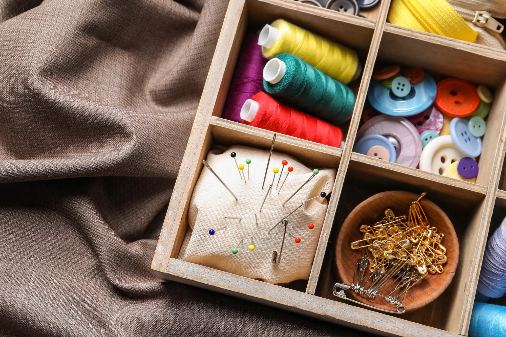 selection of embroidered items on table